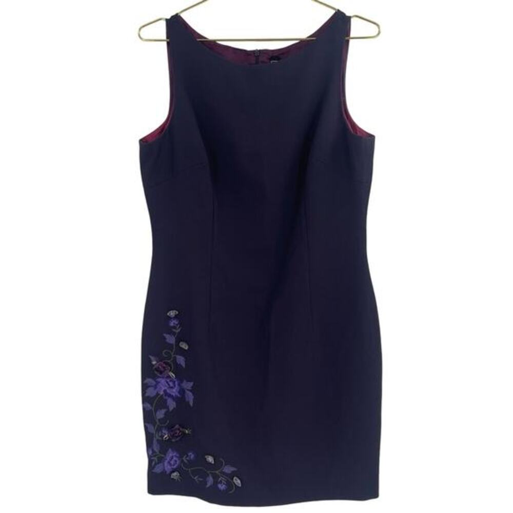 Vintage Laundry By Shelli Segal Plum Sheath Dress Violet Floral Accent 12